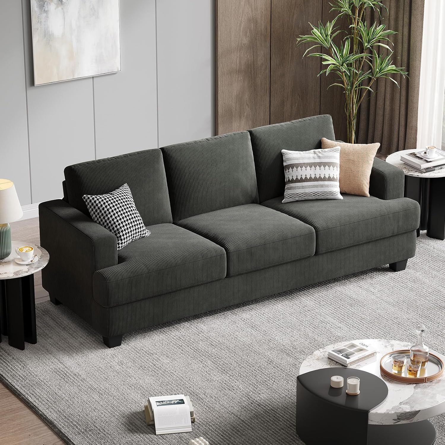 COPIAE 89 Inch Sofa with Extra Deep Seats Oversize, 3 Seater Sofa for Living Room, Modern Couch and Sofa, Comfy Armrests and Seats and Backrests, Easy Installation, Corduroy Fabric Grey