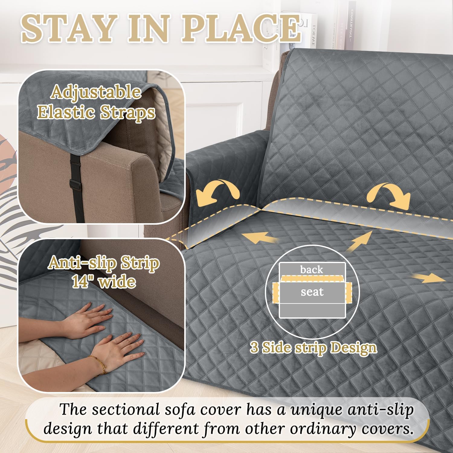 HDCAXKJ Waterproof Corner Sectional Couch Cover Velvet L Shape Sofa Covers for Pets Dogs Soft Heavy Duty U Shaped Sofa Slipcovers Sets for Sectional Non Slip Furniture Protector (Dark Gray, X-Large)