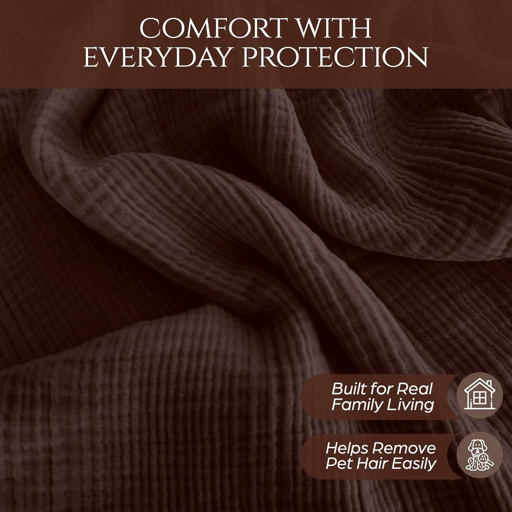 Cloud Like Brown Sofa Cover%100 Pure Cotton, Gauze Couch Covers for 3 Seater, Sectional Sofa, Large 4 Layered Muslin Natural Fabric, Washable Couch Cover (Brown, 95x134 / 240x340 cm)