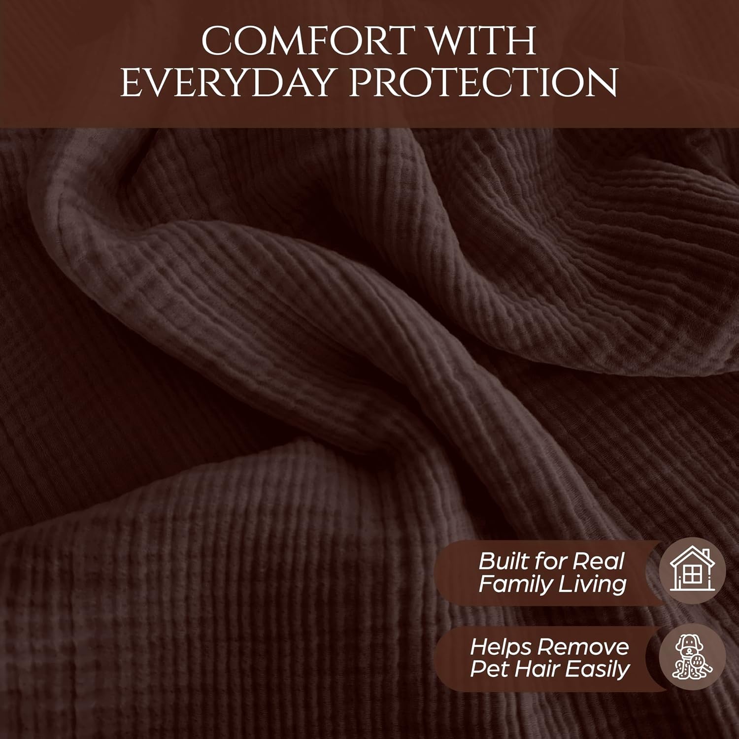 Cloud Like Brown Sofa Cover%100 Pure Cotton, Gauze Couch Covers for 3 Seater, Sectional Sofa, Large 4 Layered Muslin Natural Fabric, Washable Couch Cover (Brown, 95x134 / 240x340 cm)