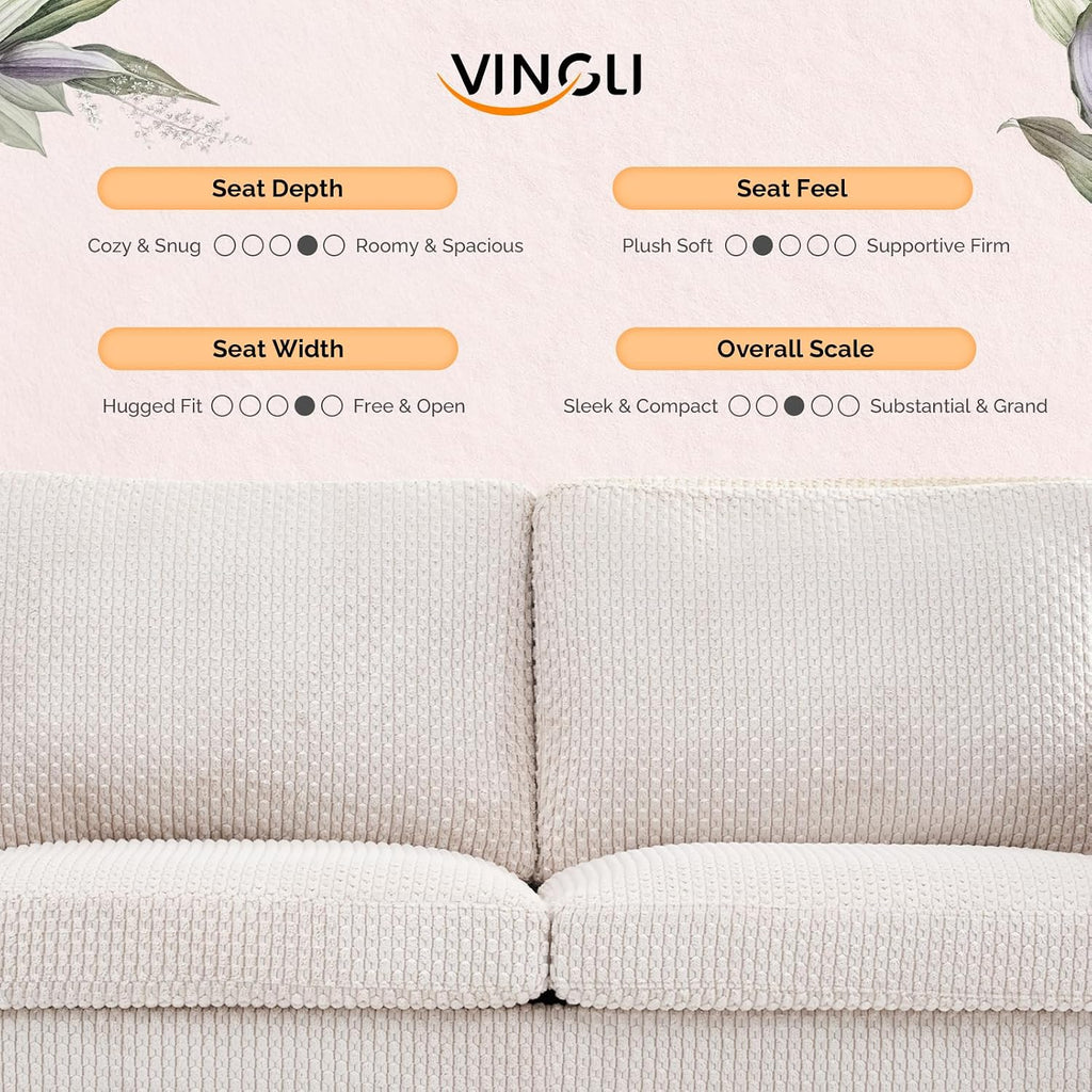 VINGLI 68' W Comfortable Mid Century Loveseat, Two Seater Sofa with Spring Support & Solid Wood Frame, Corduroy Fabric Small Couch for Living Room, Small Space, Bedroom, White