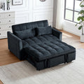 3 in 1 Convertible Sleeper Sofa Bed, 54'' Full Size Velvet Pull Out Futon Couch Recliner with Reclining Backrest & 2 Pillows, Small Loveseat Lounge Couches for Small Spaces (Black)
