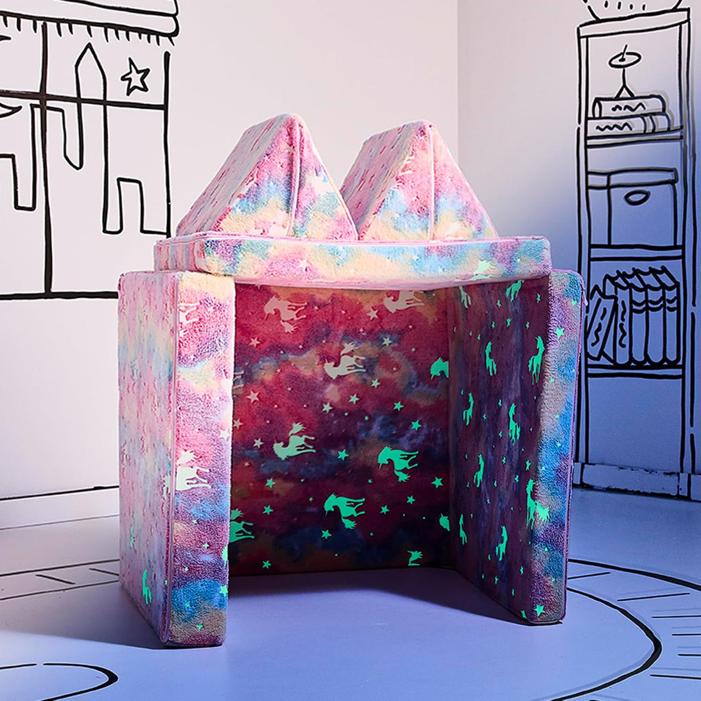 YOURIGAMI Kids and Toddler Play Couch, Convertible Folding Sofa, Durable Foam Modular Design, Glow in The Dark Unicorn