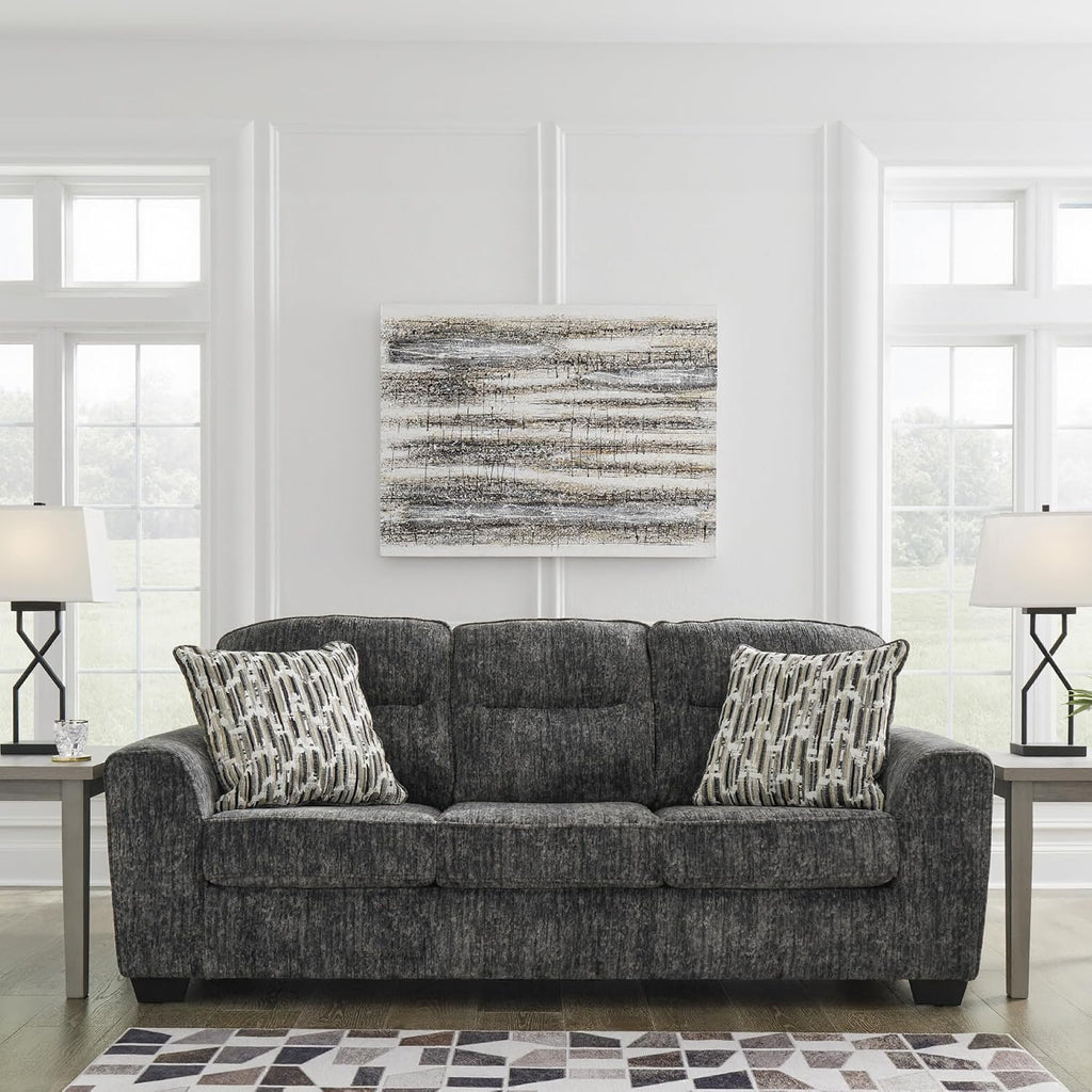 Signature Design by Ashley Lonoke Modern Sofa with 2 Accent Pillows, Gray