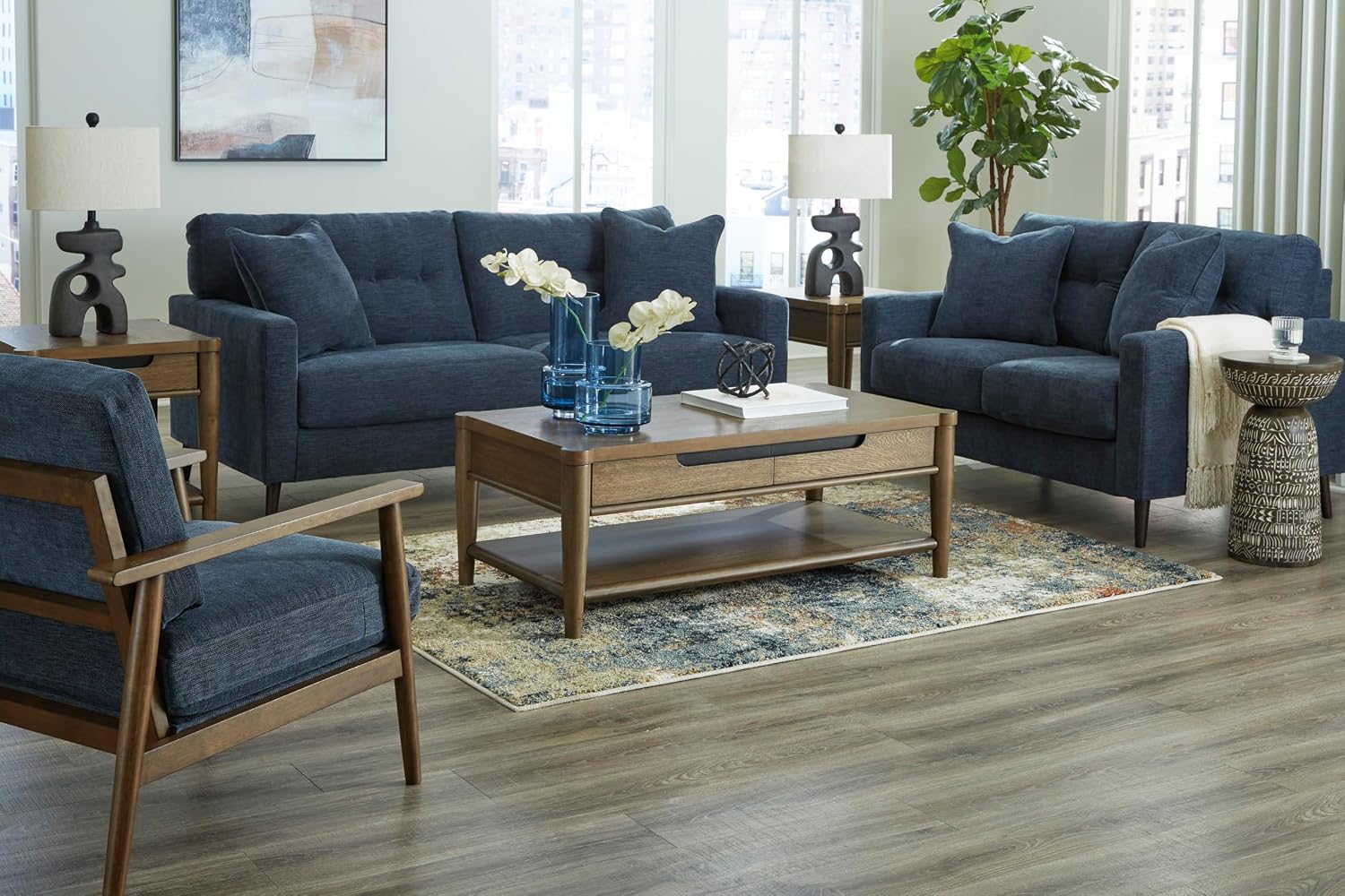 Signature Design by Ashley Bixler Classic Tufted Sofa with Removable Cushions, Blue