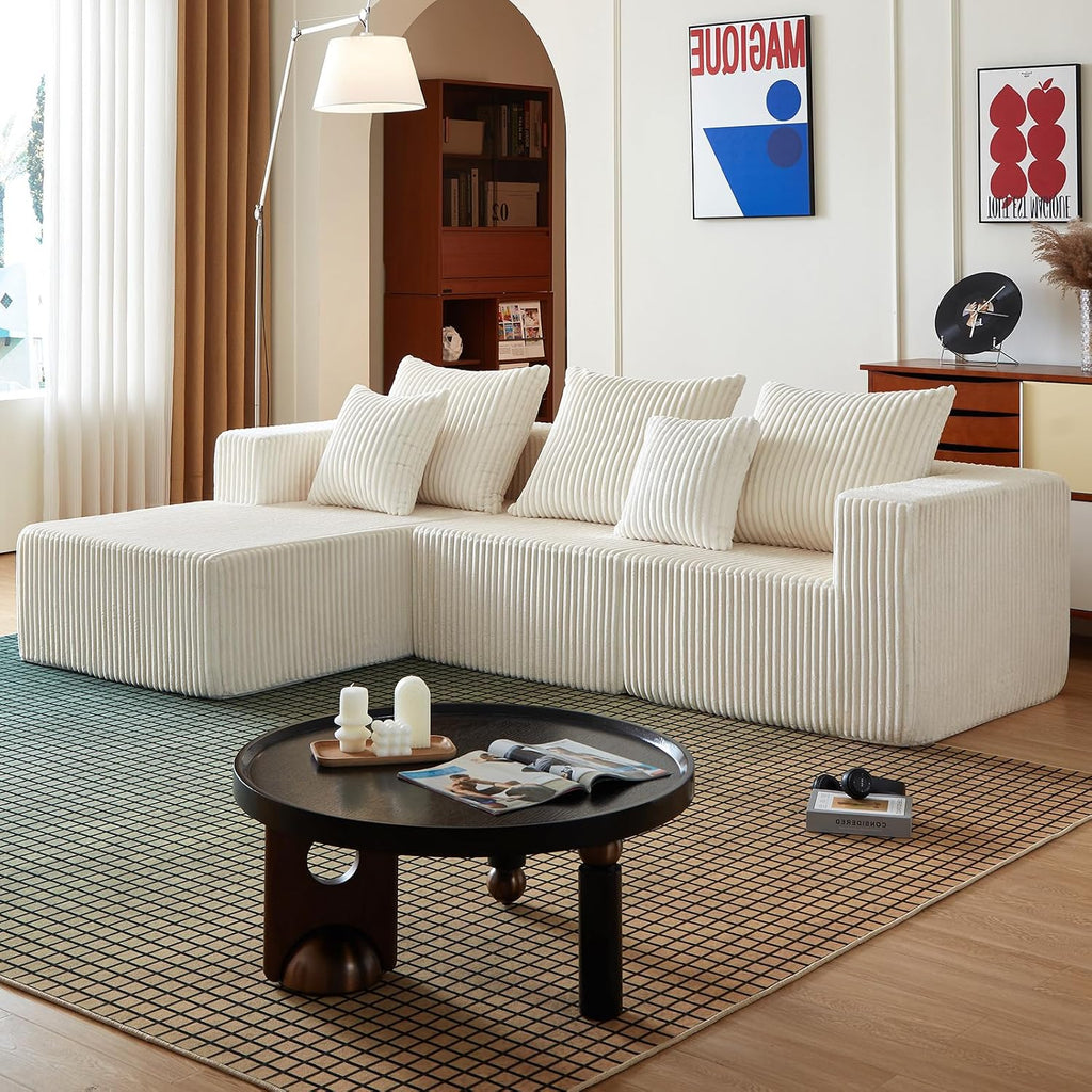 102' Sectional Couches for Living Room,Boneless Cloud Couch,L-Shaped Sofa with Oversized Deep Seat,Comfy Couch for Apartment,Compressed Sofa in a Box,No Assembly Required(Corduroy,Beige)
