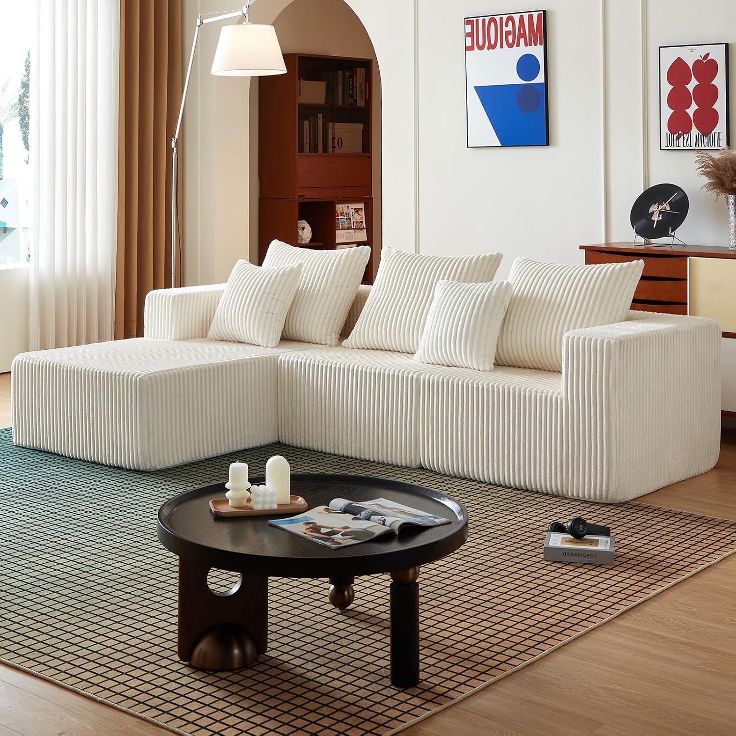 102' Sectional Couches for Living Room,Boneless Cloud Couch,L-Shaped Sofa with Oversized Deep Seat,Comfy Couch for Apartment,Compressed Sofa in a Box,No Assembly Required(Corduroy,Beige)