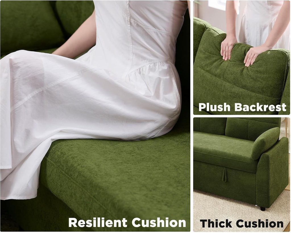 VanAcc Sleeper Sofa, Sofa Bed with Storage Chaise, Convertible Sofa Bed with Pull Out Couch, l Shaped Couch for Living Room, Linen Green