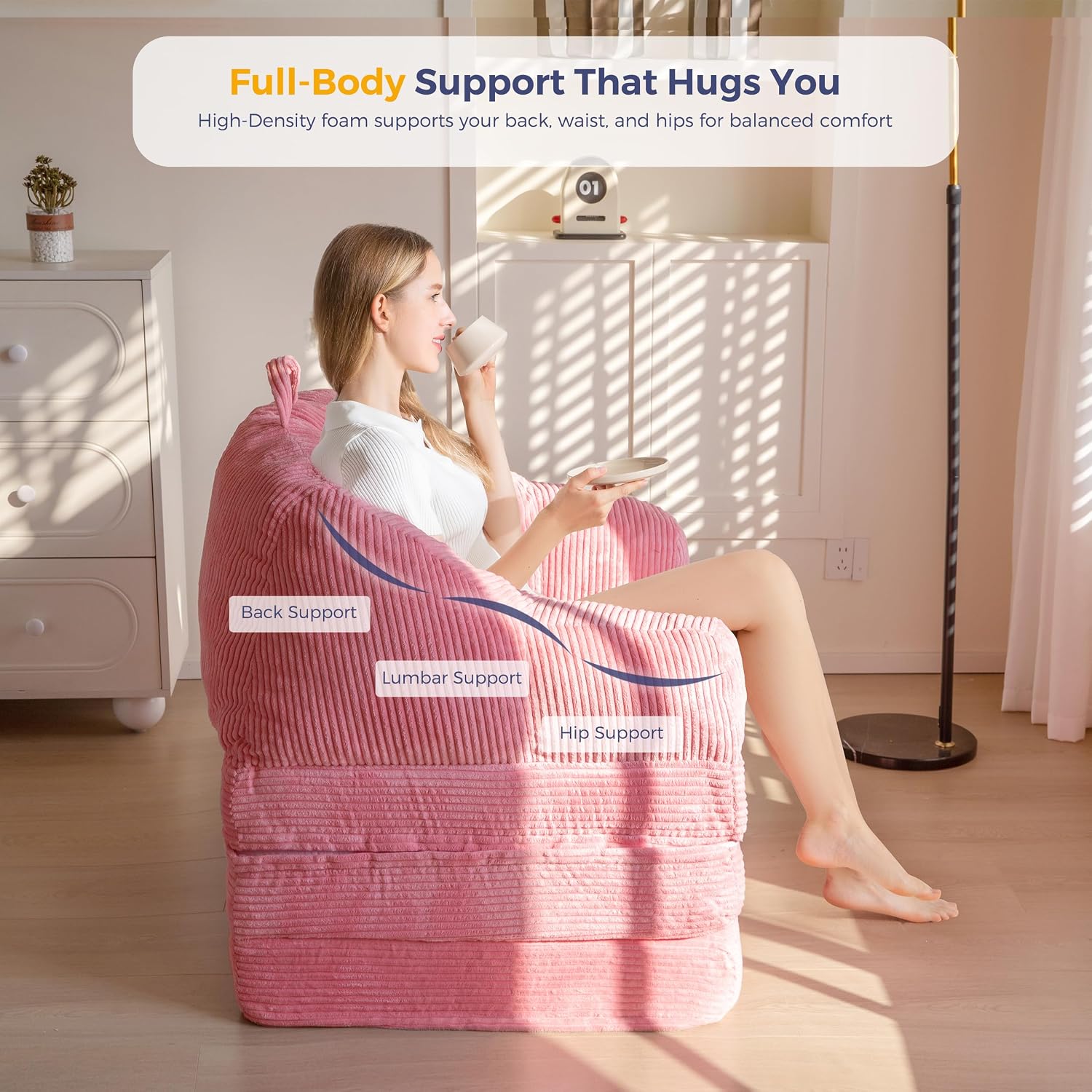 MAXYOYO Folding Sofa Bed with Backrest, Boneless Fold Out Couch Bed with Handle, 2 in 1 Convertible Bean Bag Chair to Floor Sofa Lounger, Comfy Folding Couch for Bedroom & Living Room, Pink