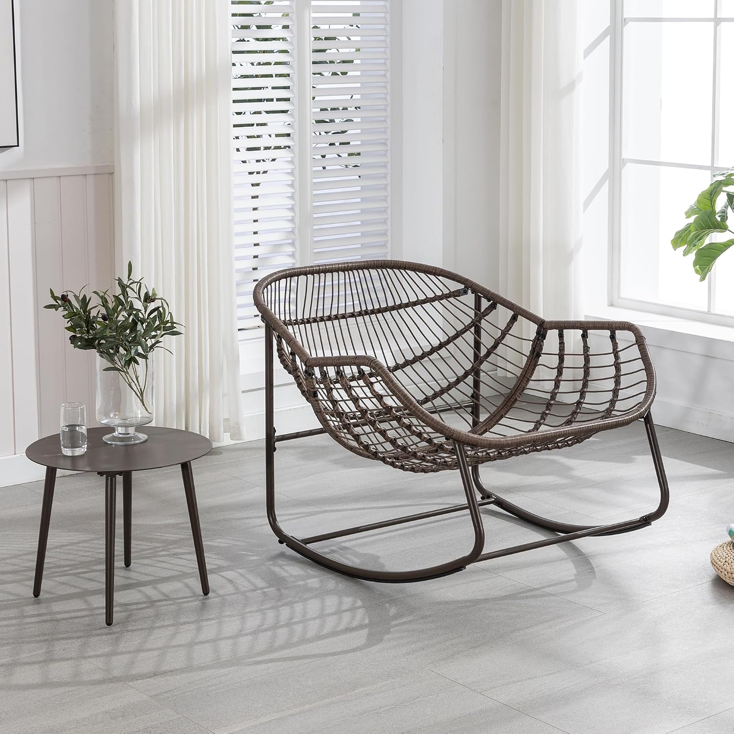 Patio Chairs Set of 2, Oversized Wicker Egg Rocking Chair,Indoor & Outdoor Upholstered Papasan Chairs, Modern Lounge Chair for Balcony,Living Room Patio, Front Porch, Garden