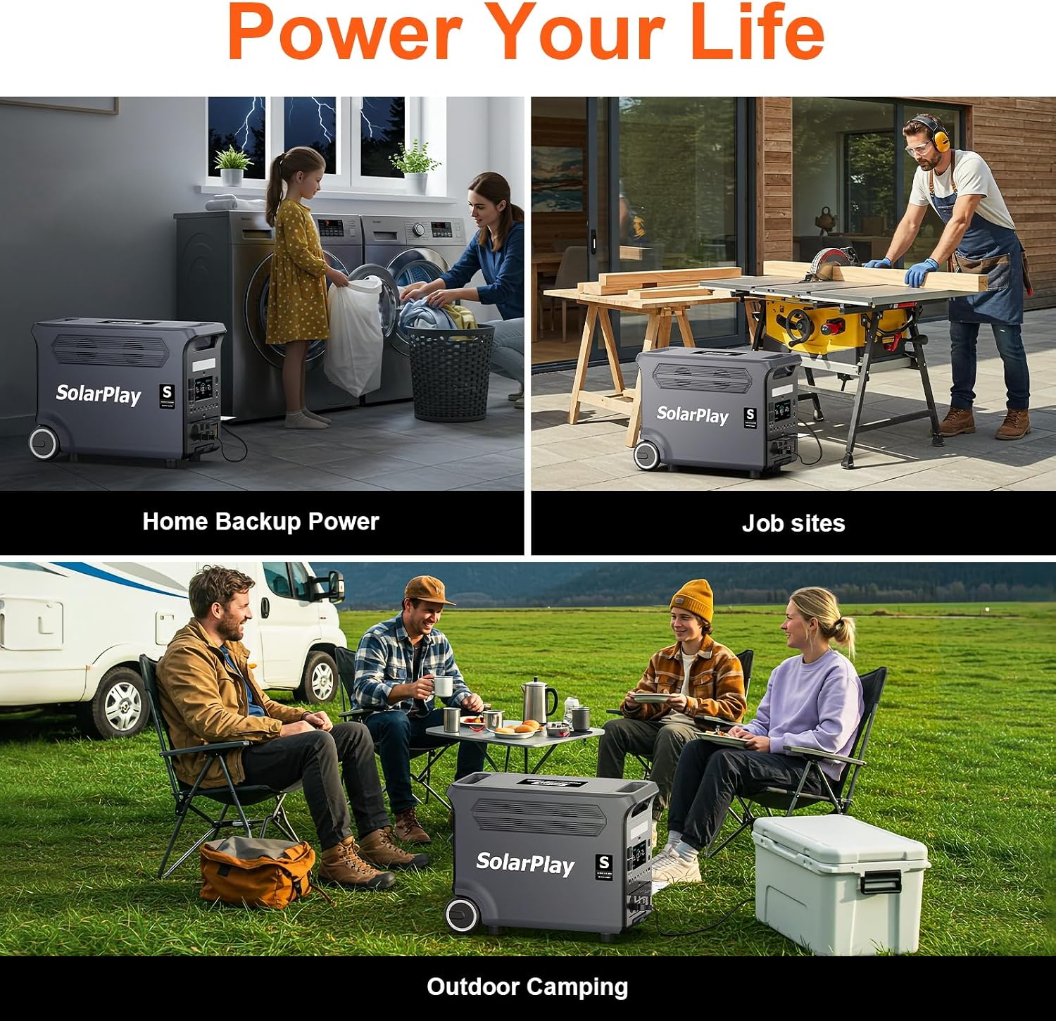 SolarPlay Q3600 3600W/3840Wh Portable Power Station With 200W Solar Panel, 2.5Hrs Fast Charging Solar Generator with LiFePO4 Battery, 5500W Surge Emergency Power for Home Backup, RV, Camping