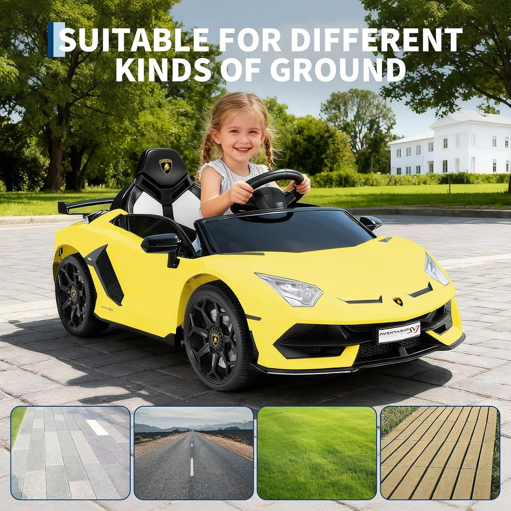 Garvee 12V Kids Electric Car with Remote Control, LED Lights & Sound System - Licensed Lamborghini Battery Powered Ride-On Toy for Boys & Girls (Yellow)