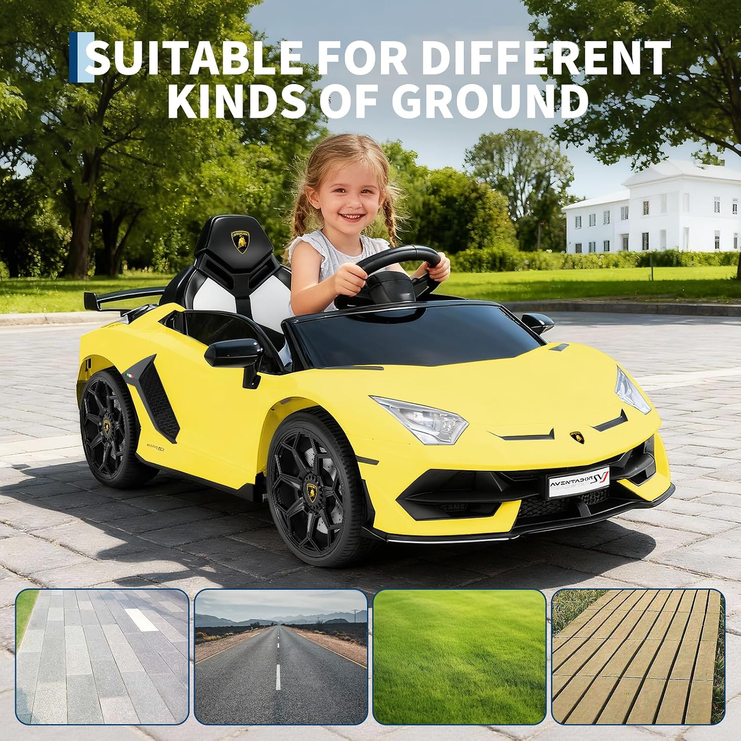 Garvee 12V Kids Electric Car with Remote Control, LED Lights & Sound System - Licensed Lamborghini Battery Powered Ride-On Toy for Boys & Girls (Yellow)