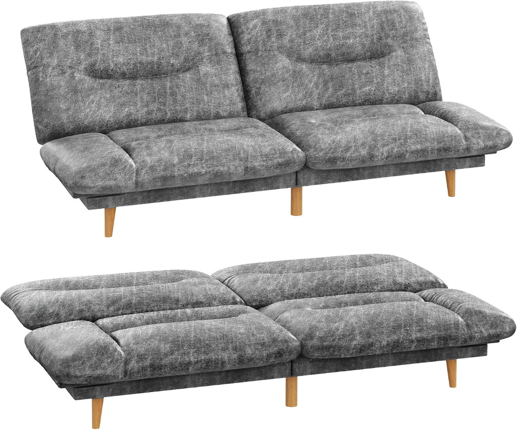 Homall Futon Sofa Bed, Modern Loveseat Futon Couch with Adjustable Backrest and Armrests, Sleeper Sofa Bed with Wood Frame for Living Room, Office, Apartment (Leathaire, Heather Gray)