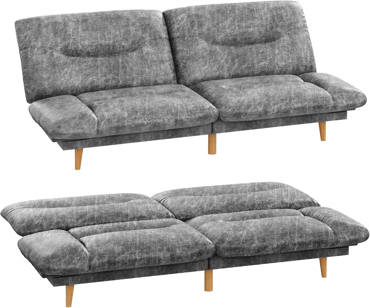 Homall Futon Sofa Bed, Modern Loveseat Futon Couch with Adjustable Backrest and Armrests, Sleeper Sofa Bed with Wood Frame for Living Room, Office, Apartment (Leathaire, Heather Gray)