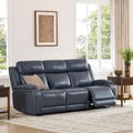 Watson & Whitely Genuine Leather Power Recliner Sofa, 3 Seater Zero Gravity Reclining Couch with Power Headrest & Flip Middle Backrest Table, Hidden Storage, Cup Holders for Living Room, Navy Blue