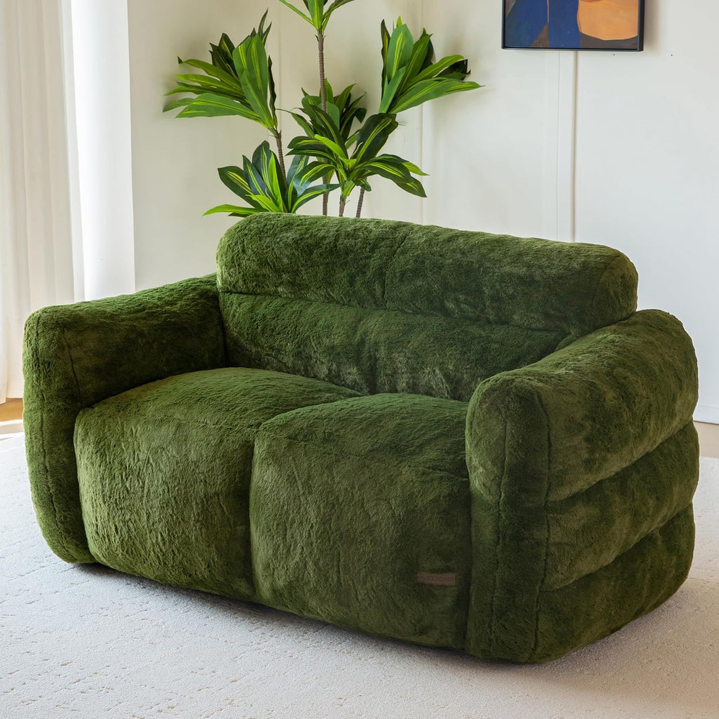 MAXYOYO Giant Bean Bag Chair for Adults, Loveseat Floor Sofa for Living Room, Ultra Soft Sofa Fluffy Reading Chair for Living Room, Green