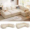 108 Inch Modular Sectional Sofa with Pull Out Bed,U Shaped 7 Seat Sectional Sleeper Sofa with Storage,Sectional Couches for Living Room,Cloud Modular Couch,Removable Sofa Cover,Beige