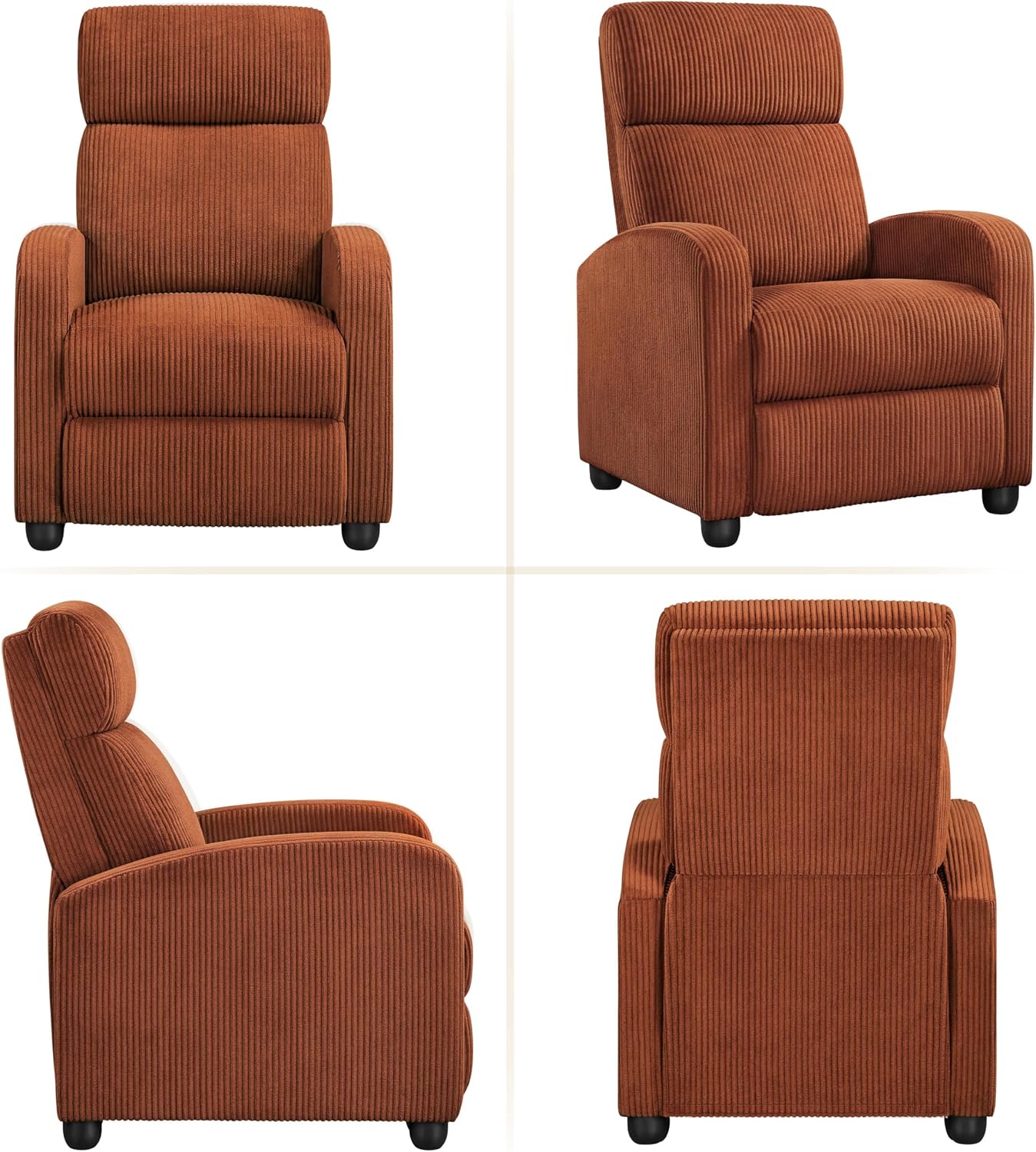 Yaheetech Corduroy Recliner Chair Single Sofa Home Theater Seating Adjustable Modern Reclining Chair for Living Room Bedroom Home Theater Brick Red