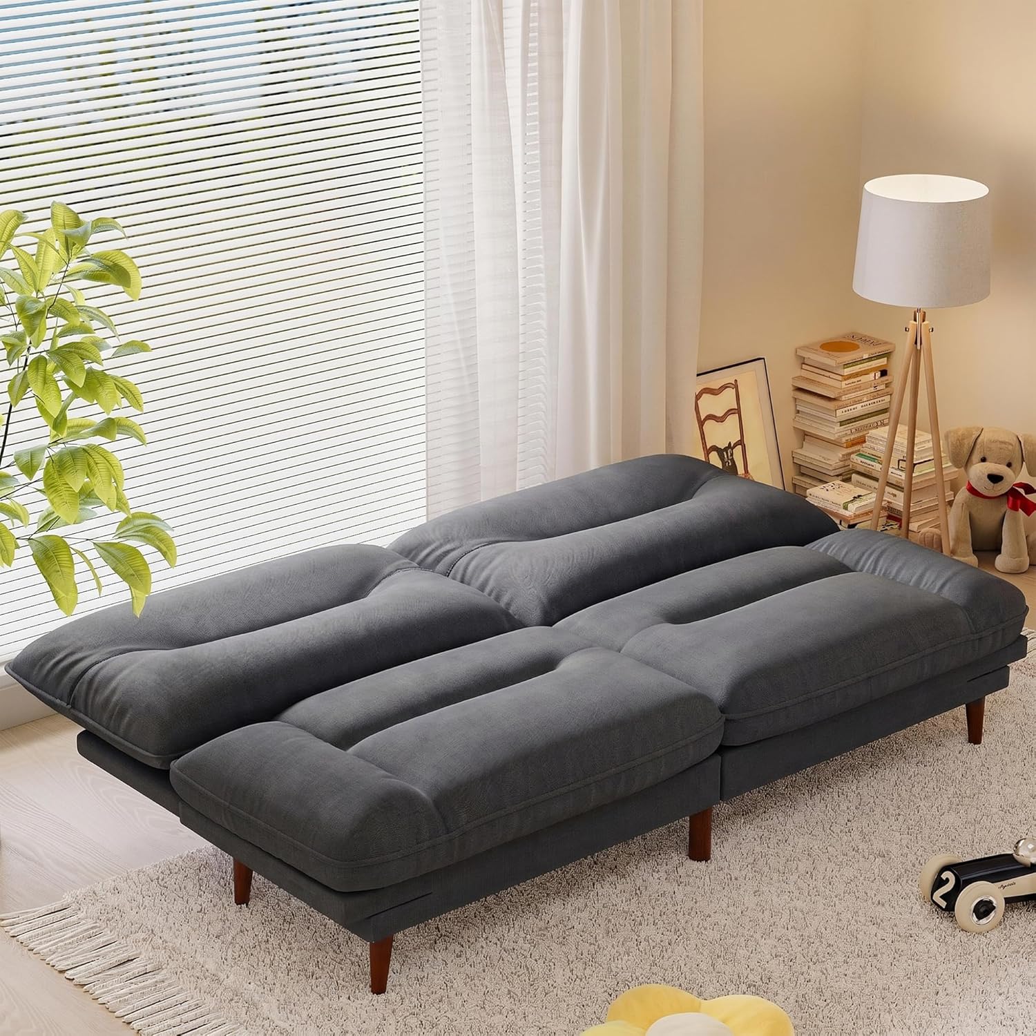 Homall Futon Sofa Bed, Modern Loveseat Futon Couch with Adjustable Backrest and Armrests, Sleeper Sofa Bed with Wood Frame for Living Room, Office, Apartment (Fabric, Dark Grey)