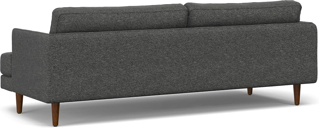 SIMPLIHOME Livingston 90-inch Wide Sofa in Charcoal Grey Woven-Blend Fabric, Handcrafted Mid-Century Modern Oversized 3-Seater Couch Sofa for Living Room or Family Room, Solid Wood Frame