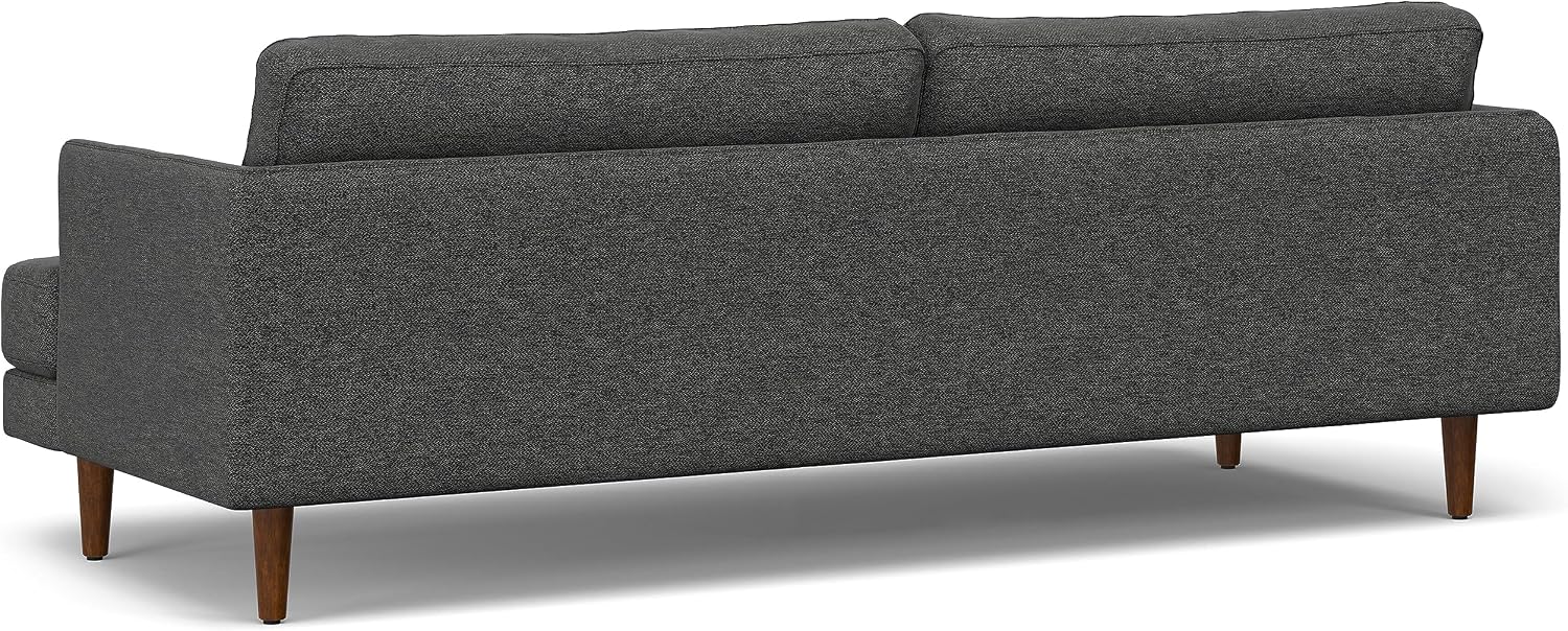 SIMPLIHOME Livingston 90-inch Wide Sofa in Charcoal Grey Woven-Blend Fabric, Handcrafted Mid-Century Modern Oversized 3-Seater Couch Sofa for Living Room or Family Room, Solid Wood Frame