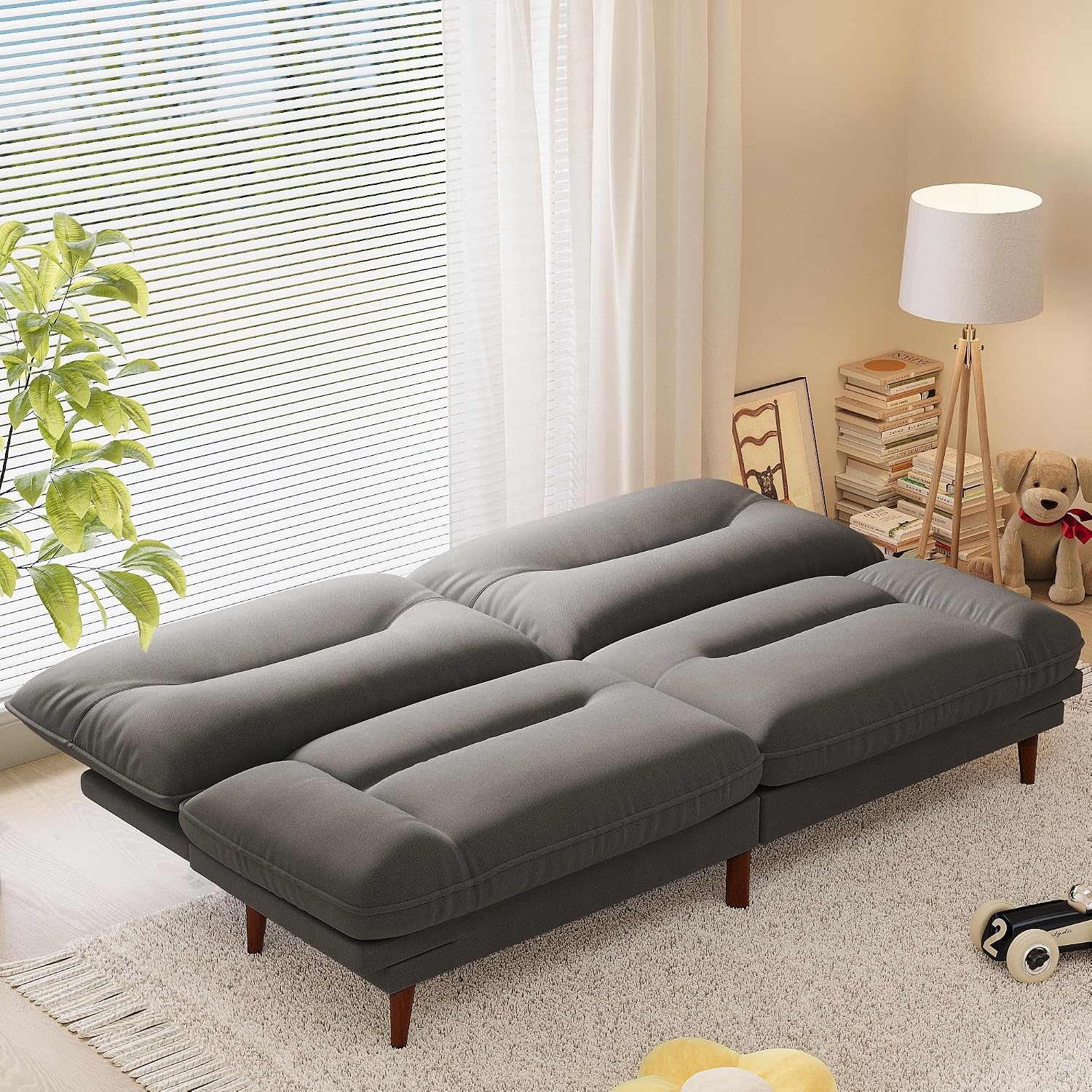 Homall Futon Sofa Bed, Modern Loveseat Futon Couch with Adjustable Backrest and Armrests, Sleeper Sofa Bed with Wood Frame for Living Room, Office, Apartment (Fabric, French Grey)