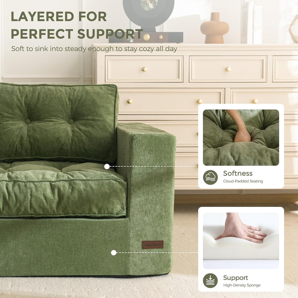 MAXYOYO Boneless Sofa Couch, 75' Oversized Loveseat Sofa, Tufted Floor Couch Bean Bag Chair for Living Room Bedroom Apartment, Sofa in a Box, No Assembly Needed, Green