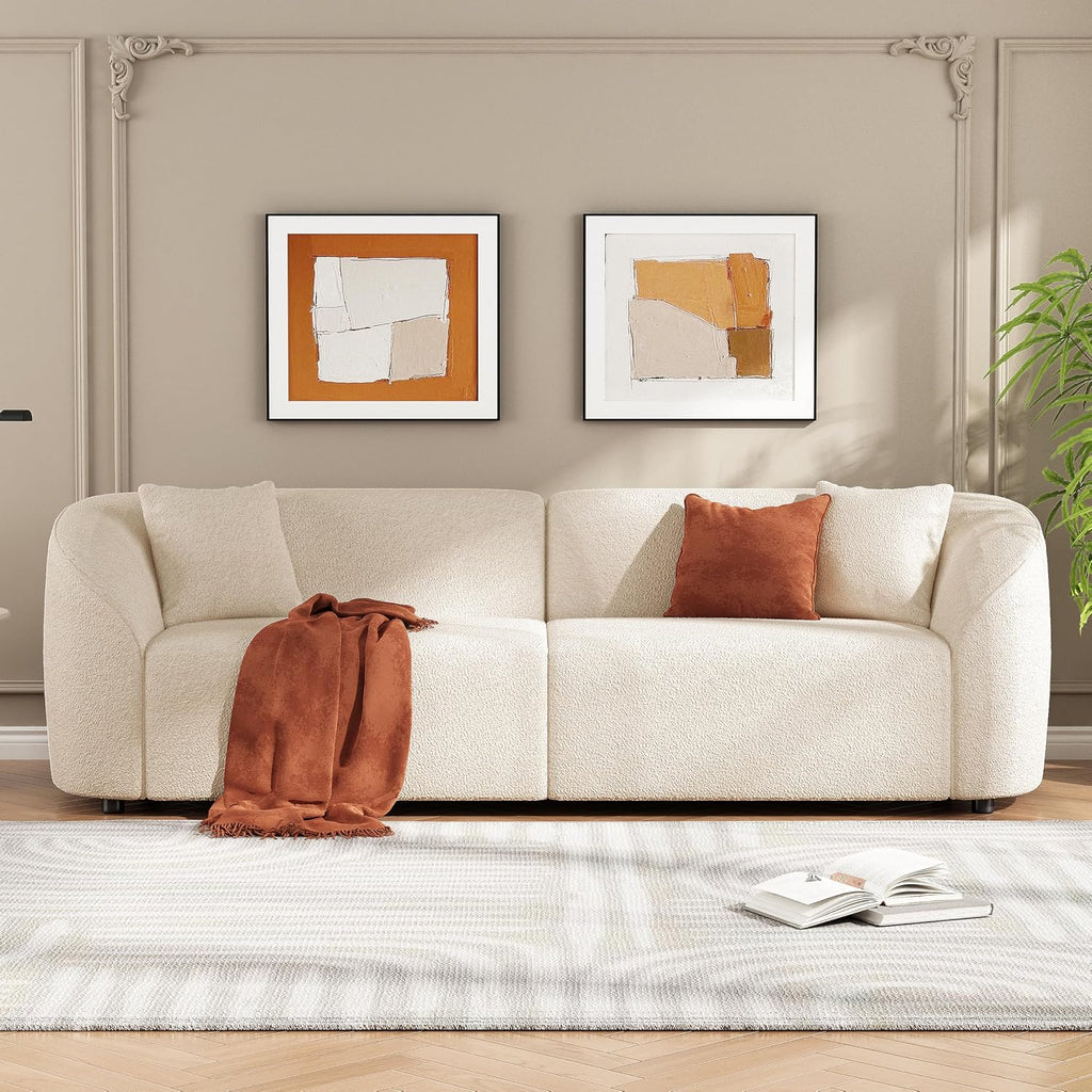 Christopher Knight Home Sabbo 87.50' Boucle Upholstered Couch, Oversized 2 Seater Sofa, Curved Soft Seating Lounge Sofa Chair, Cozy Loveseat with Armrest, Reading Sofa for Living Room Home Rest, Beige