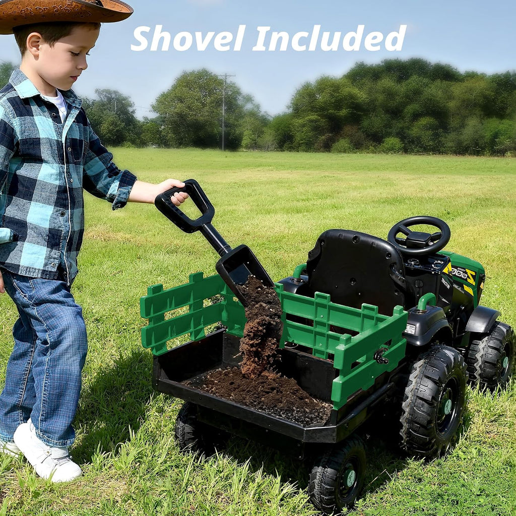 Hikiddo 24V Kids Ride on Tractor Toy, Electric Tractor for Kids 3-8 with Trailer, 2x200W Motors - Green