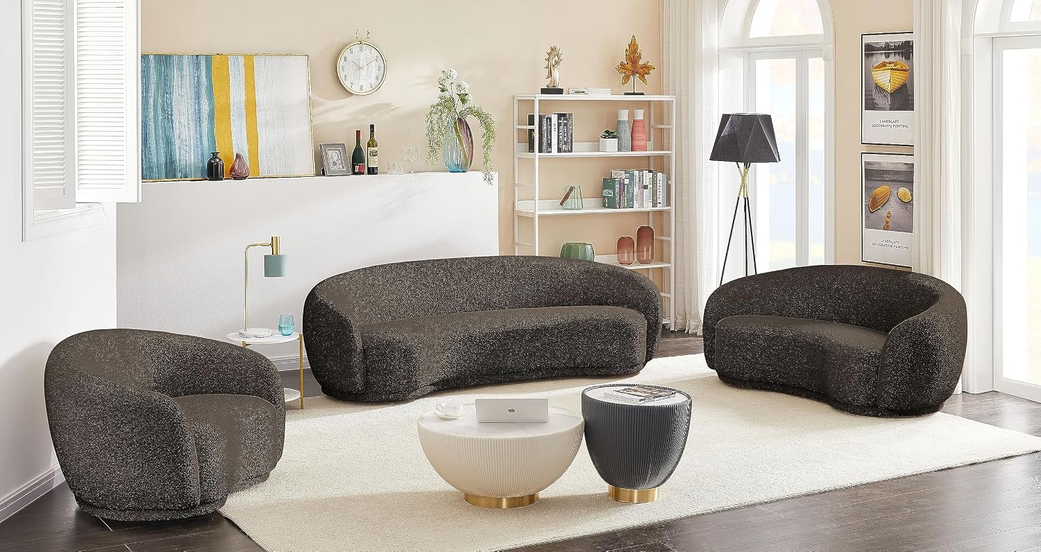 Meridian Furniture 693Brown-S Hyde Collection Modern | Contemporary Boucle Fabric Upholstered Sofa, Brown, 89.5' W x 38' D x 28' H