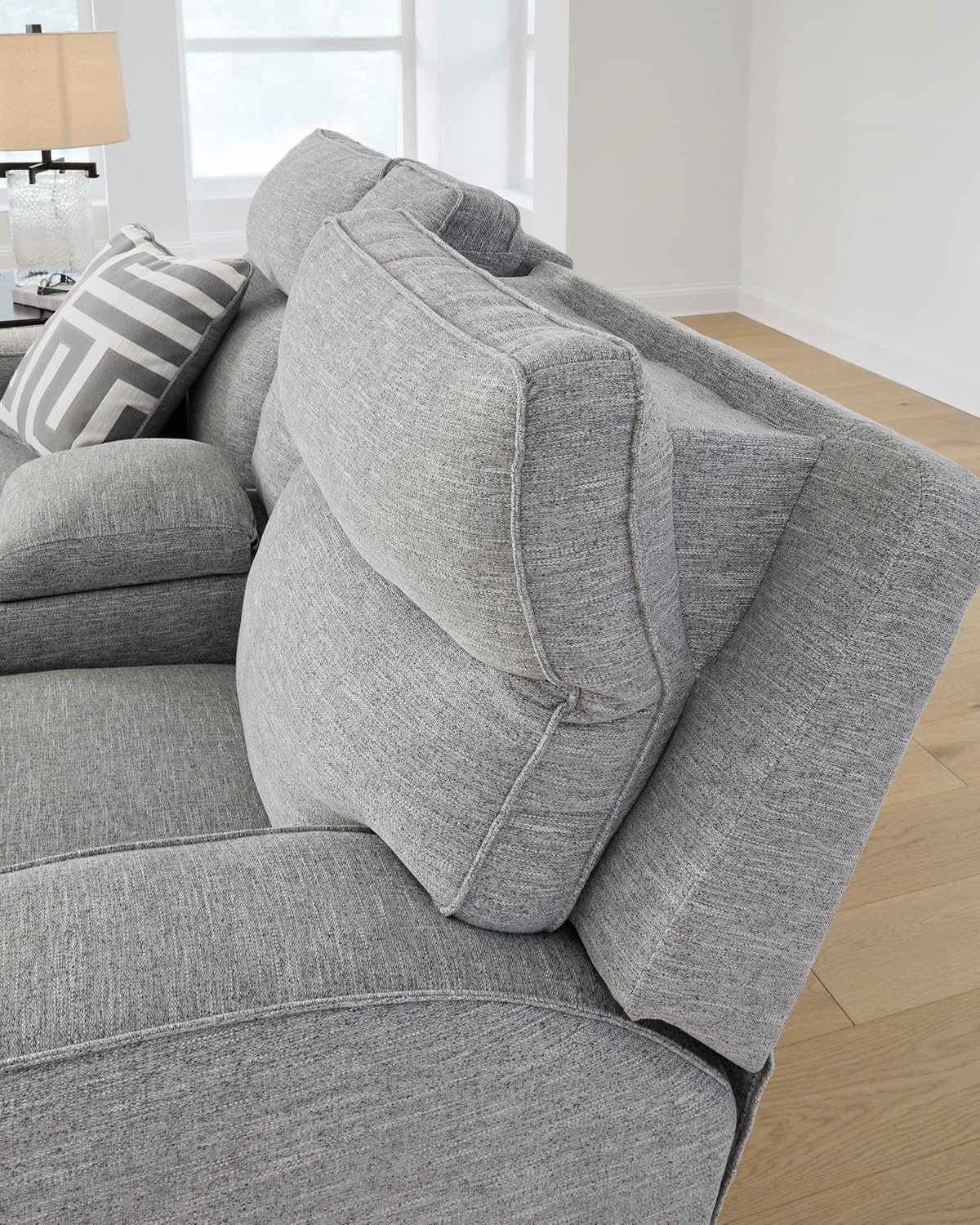 Signature Design by Ashley Biscoe Casual UV Resistant Power Reclining Loveseat with Console, Adjustable Headrest and USB Ports, Light Gray