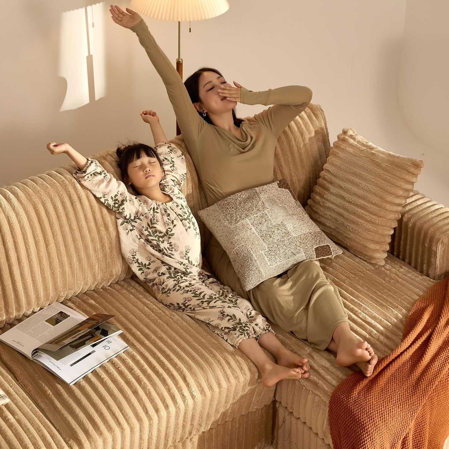 Cloud Couch 139' U-Shaped Couch(Not Boneless), Oversized 7-Seater Modular Couch, Queen Sofa with Corduroy Upholstery, Deep Seats, Pocket Spring Cushions for Living Room, Right Facing Chaise, Camel