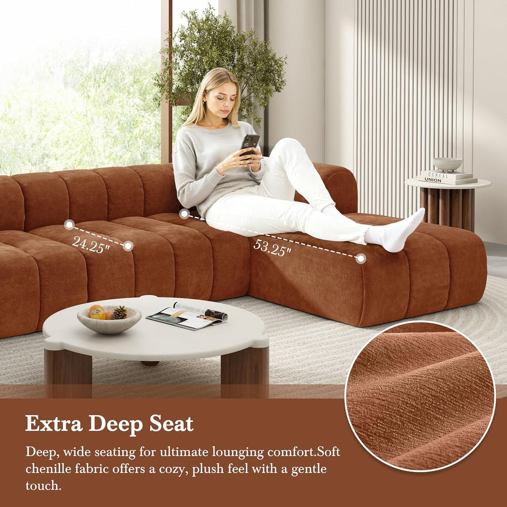 Christopher Knight Home Mania 122' Modular L-Shape Sofa Couch with Chaise Lounge, Modern Sectional Sofa Set for Living Room, Boucle Fabric Upholstered Cloud Couch with Deep Seat, Orange