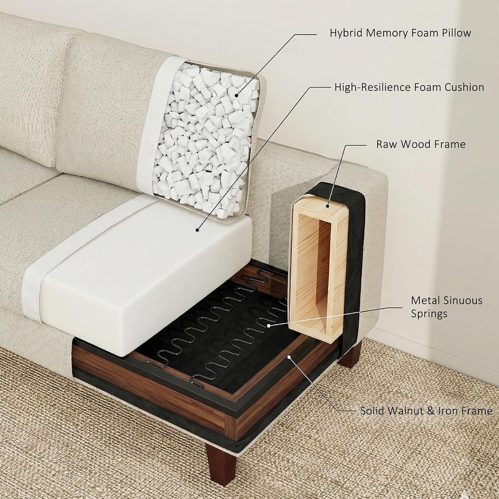 Gericco Mid Century Modern Couches for Living Room, 89' Comfy Couch Sofa with 3-Seater Deep Seats, Upholstered Sofas for Living Room, Office Apartment, Bedroom, Beige