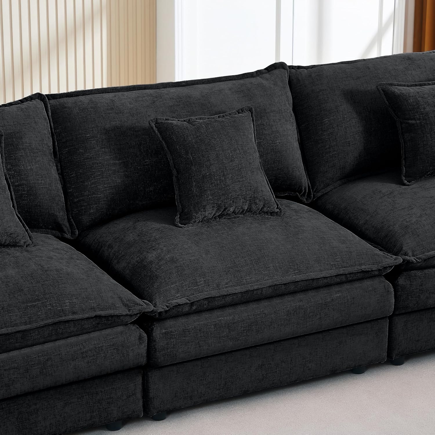 Harper & Bright Designs 105' W Modular L-Shaped Sectional Sofa with Removable Ottoman, 3-Seater Configurable Layout, Black