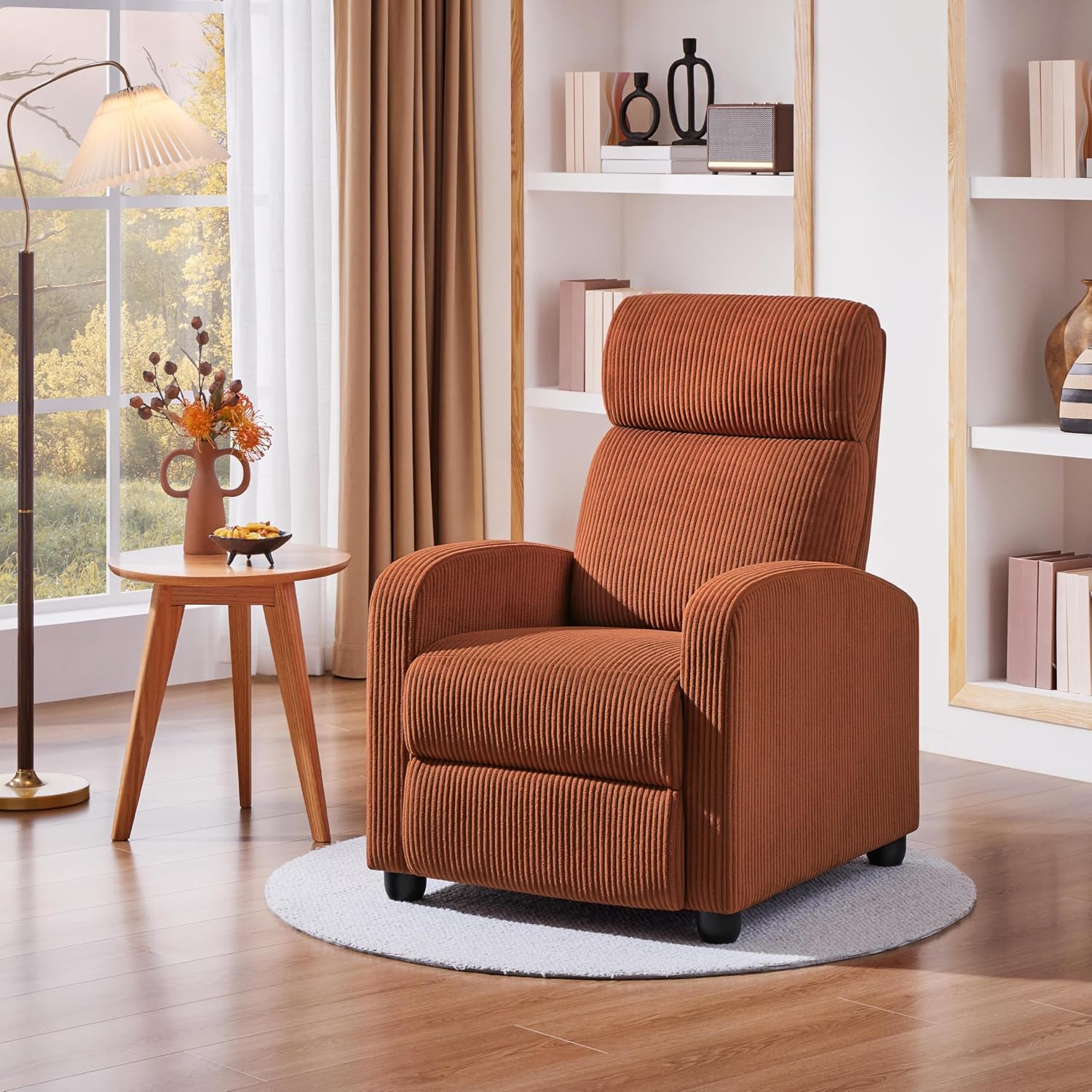 Yaheetech Corduroy Recliner Chair Single Sofa Home Theater Seating Adjustable Modern Reclining Chair for Living Room Bedroom Home Theater Brick Red