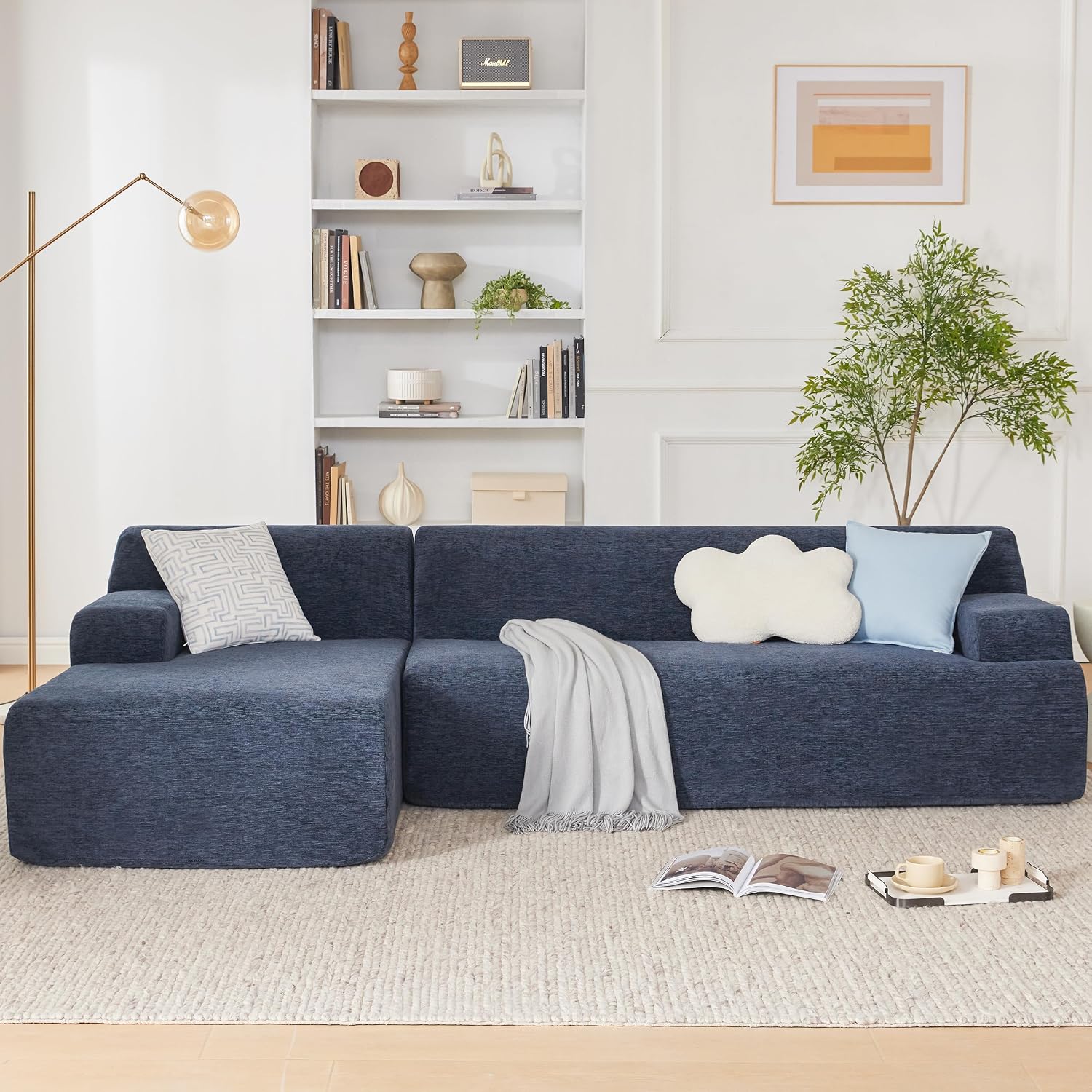 Huatean Home 107' Chenille Modular Sectional Sofa, L-Shape Couches for Living Room, Modern Sofa Couch for Living Room, High Density Sponges Cloud Couch Sectional, Blue