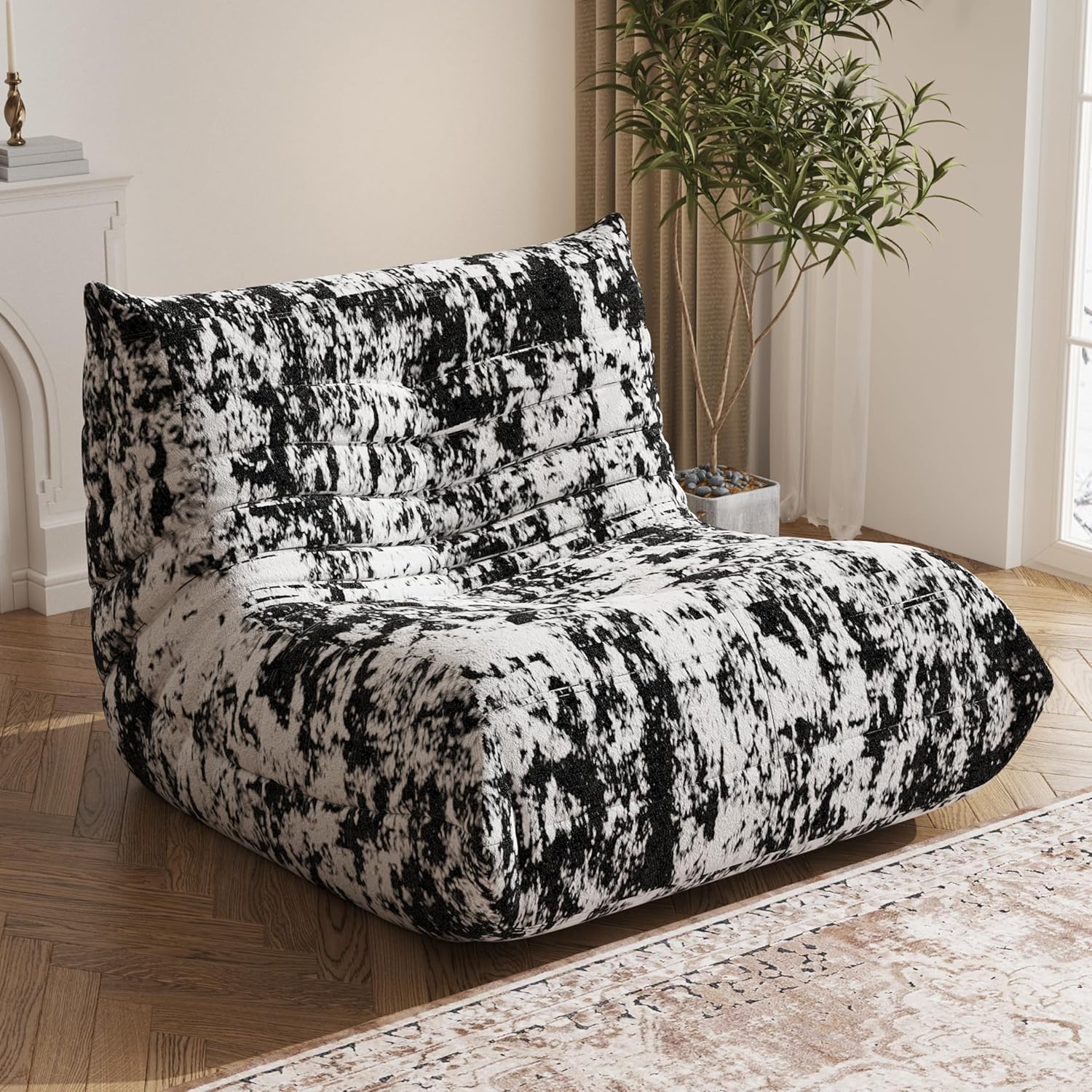 Bean Bag Chair, Fireside Chair Bean Bag Sofa Large Bean Bag Chair for Adults, Bean Bag Chairs for Teens with High Density Comfortable Foam, Memory Foam Bean Bag for Living Room, Bedroom(Black Pattern)