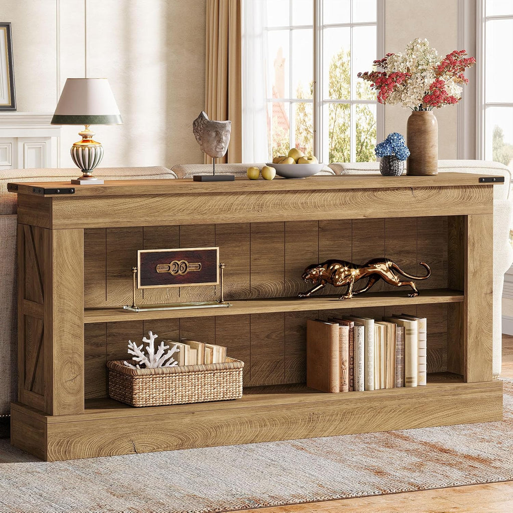 Tribesigns 63-Inch Long Console Table for Entryway, Narrow Long Entry Table with Shelves for Living Room, Farmhouse Sofa Console Behind Couch, for Foyer, Hallway, Brown