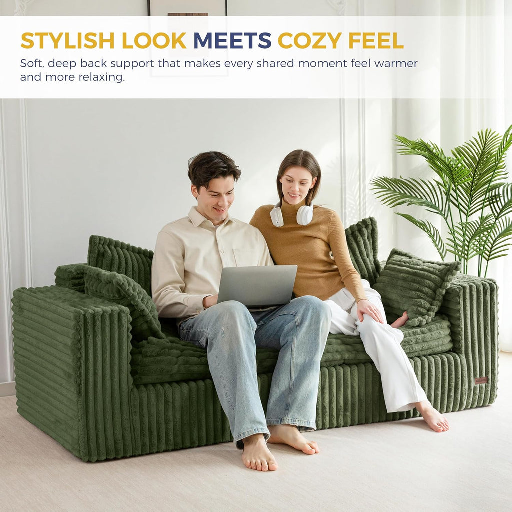 MAXYOYO 76' Sofa Couch, Loveseat Boneless Couch in a Box, Upholstered Small Mini Sofa with Deep Seating for Living Room Bedroom Office Apartment, No Assembly, Green