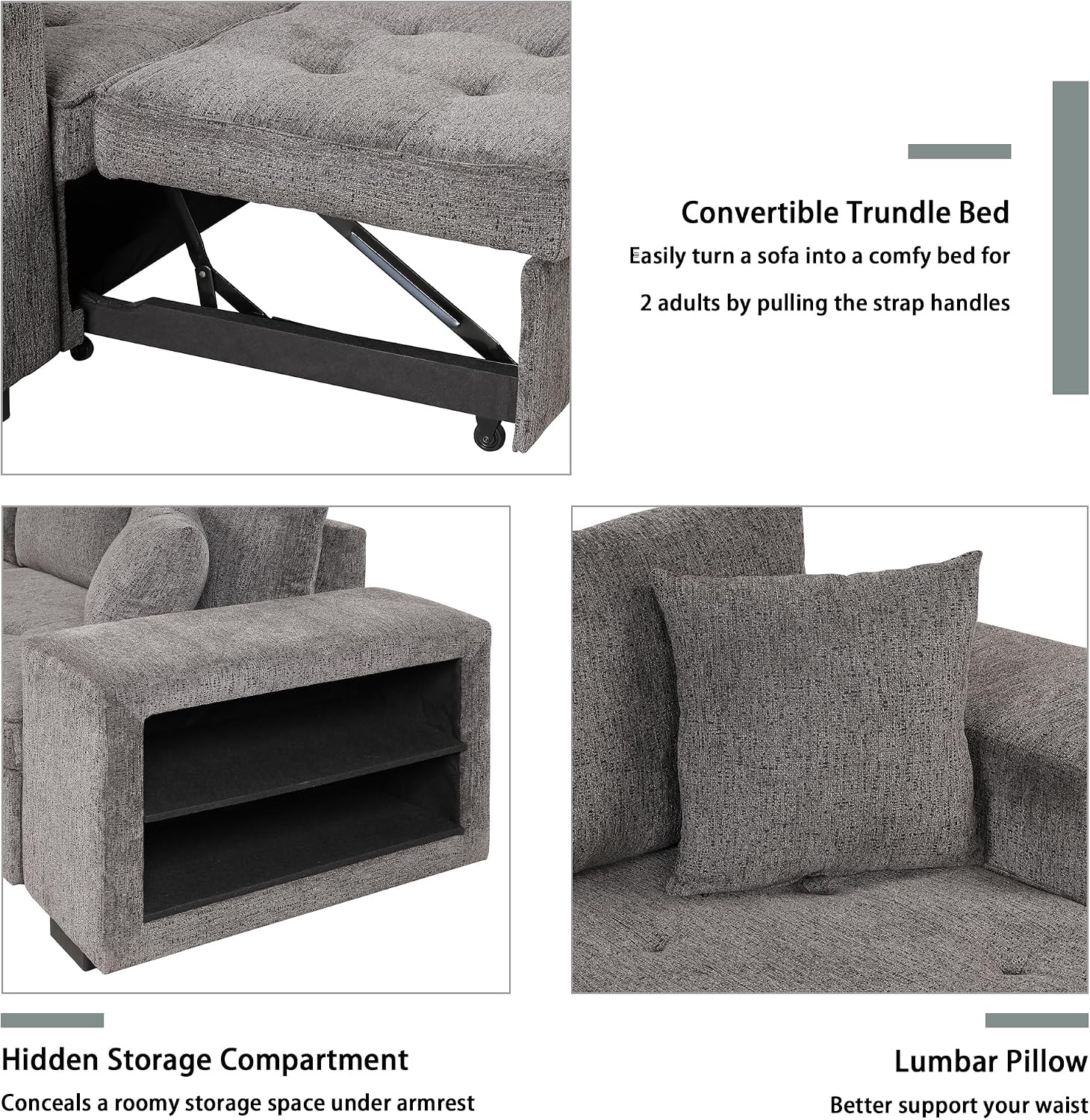 104.5 inch Reversible Sleeper Sectional Sofa with Pull Out Bed , Convertible L Shaped Sectional Couch with Storage Chaise and 2 Stools , Tufted Upholstered Pullout Sofa Bed for Living Room Apartment