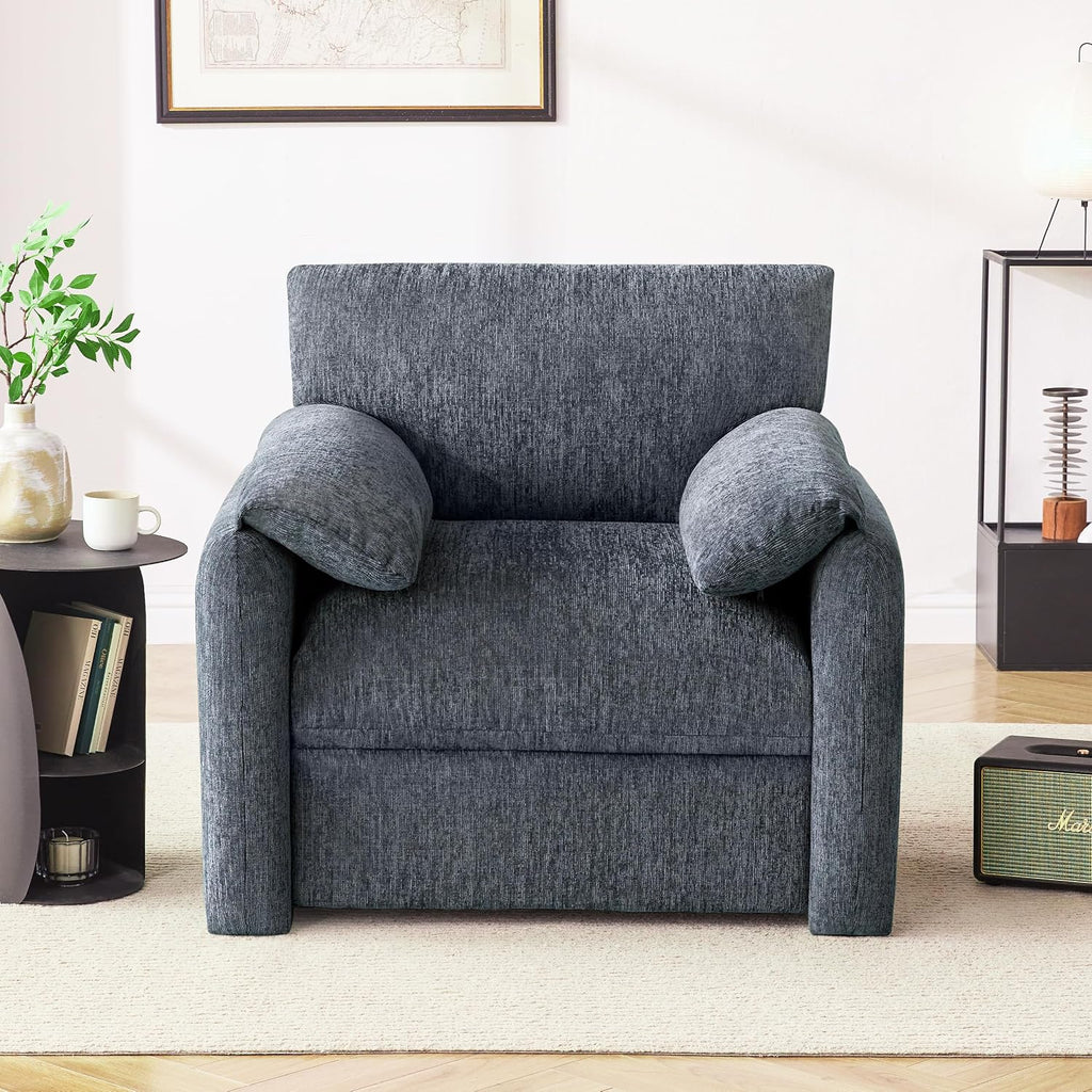 Howjoe Chenille Oversized Armchair, 38.6' Wide Accent Chairs for Living Room & Bedroom Modern Lounge Chair, Upholstered Mid-Century Reading Chair, Comfy Living Room Chair, Single Sofa Chair, Blue
