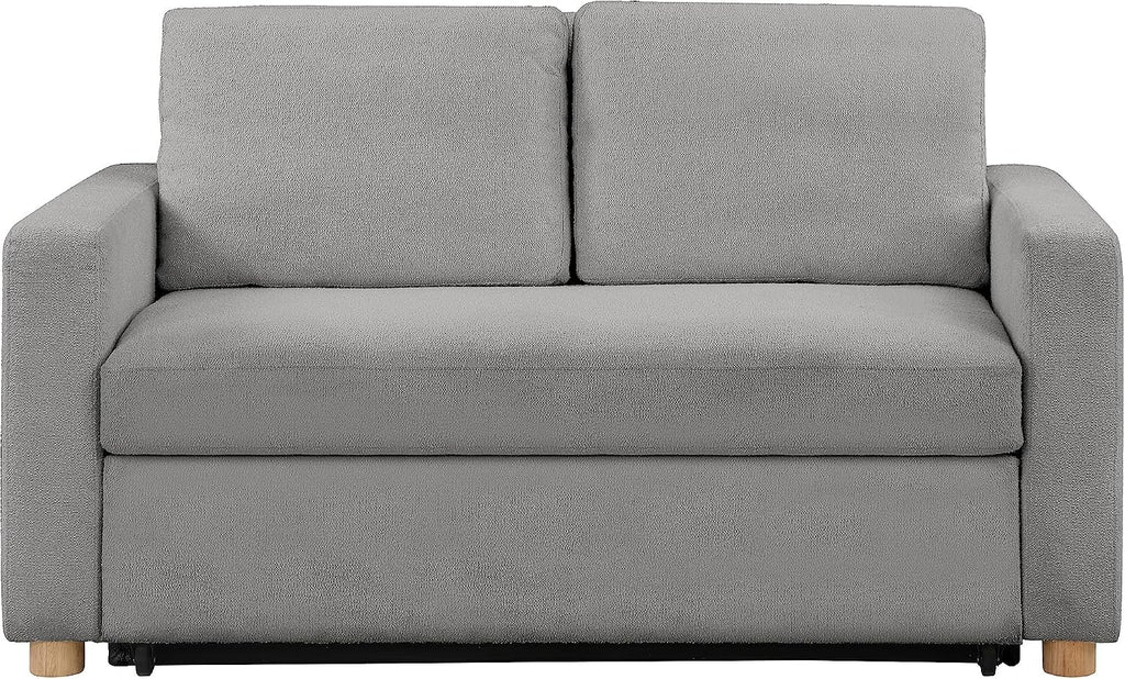 Serta Tulsa 66.1' Convertible Sleeper Loveseat, Full Size, Dreamcoil Comfort, FingerGuard Pinch Point Protection, Boucle Fabric, Grey