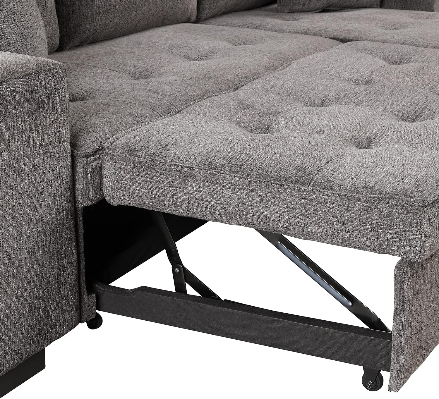 104.5 inch Reversible Sleeper Sectional Sofa with Pull Out Bed , Convertible L Shaped Sectional Couch with Storage Chaise and 2 Stools , Tufted Upholstered Pullout Sofa Bed for Living Room Apartment