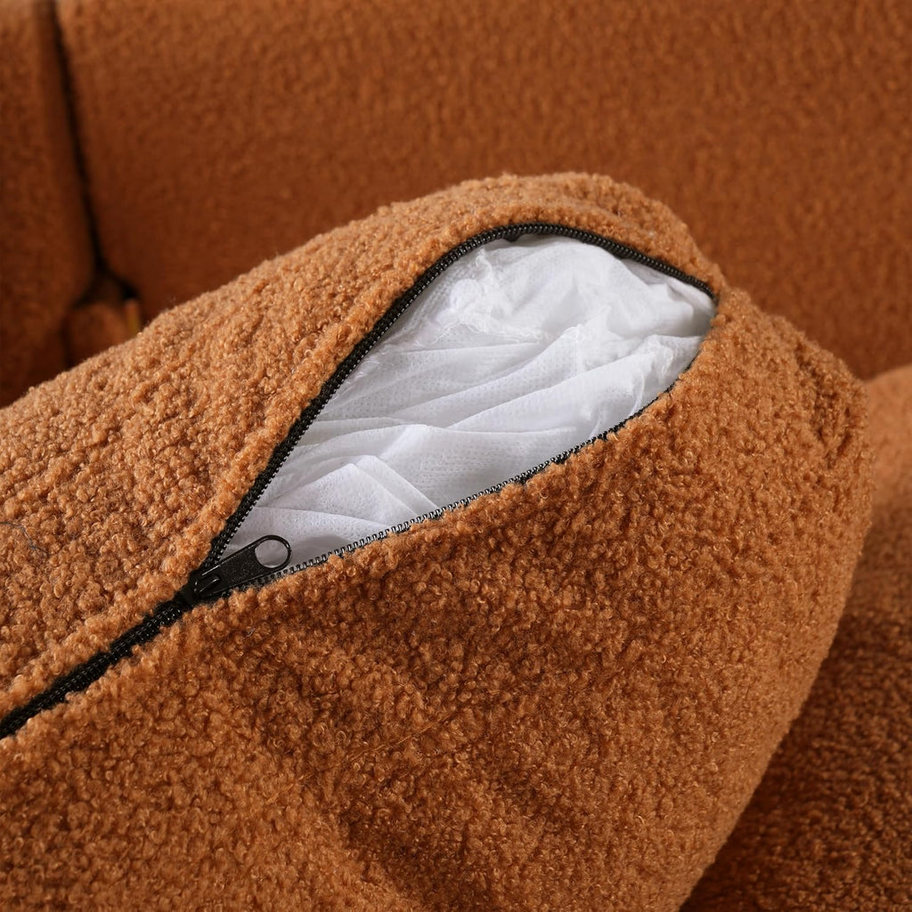 Christopher Knight Home Yadil Teddy Fleece Upholstered 3 Seater Sofa Couch, Wooden Home Sofa Living Room, Comfy Cloud Couch for Bedroom, Home Office, Orange