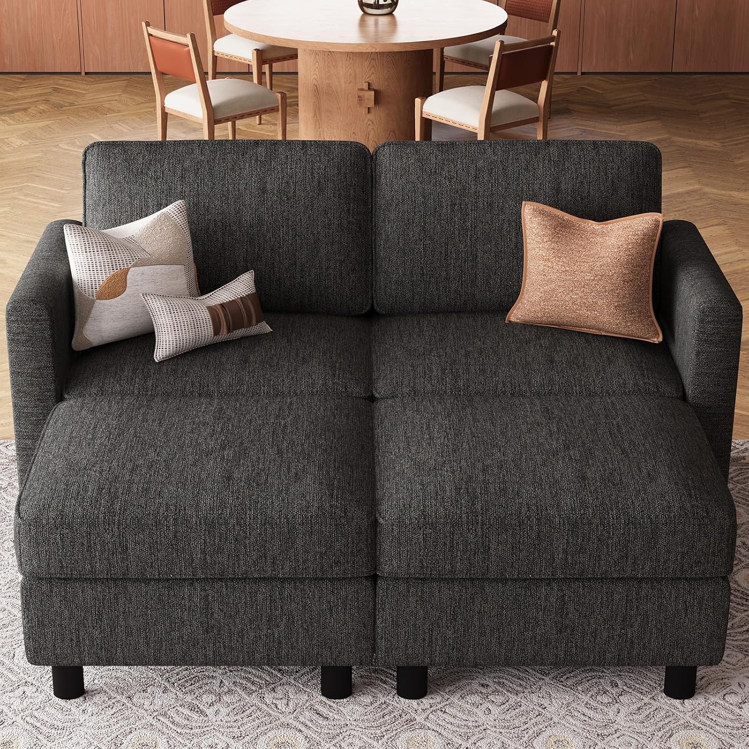 Belffin 58.3' Modular Sectional Sofa 4 Seats Sleeper Sofa Washable Sectional Couches for Living Room Comfy Couches with Storage Seat Couch Sofas with Chaise,Dark Grey
