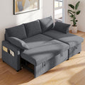 Real Relax 80'' Sofa Bed, L Shaped Corduroy Sleeper Sofa Couch with Pull Out Bed and Chaise Storage for Living Room, Apartment and Office, Dark Gray
