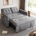 DWVO 3 in 1 Convertible Sleeper Sofa Bed, 55' Pull Out Sofa Bed with Adjustable Backrest and USB, Velvet Futon Couch with Side Pockets for Living Room, Grey