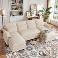 Comfy Cloud Couch Sectional Sofa with Lumbar Pillows, 105' Modern U-Shaped Cloud Sofa with Double Chaise & Deep Seat, Sectional Couches for Living Room, Office, Easy Assembly, Beige